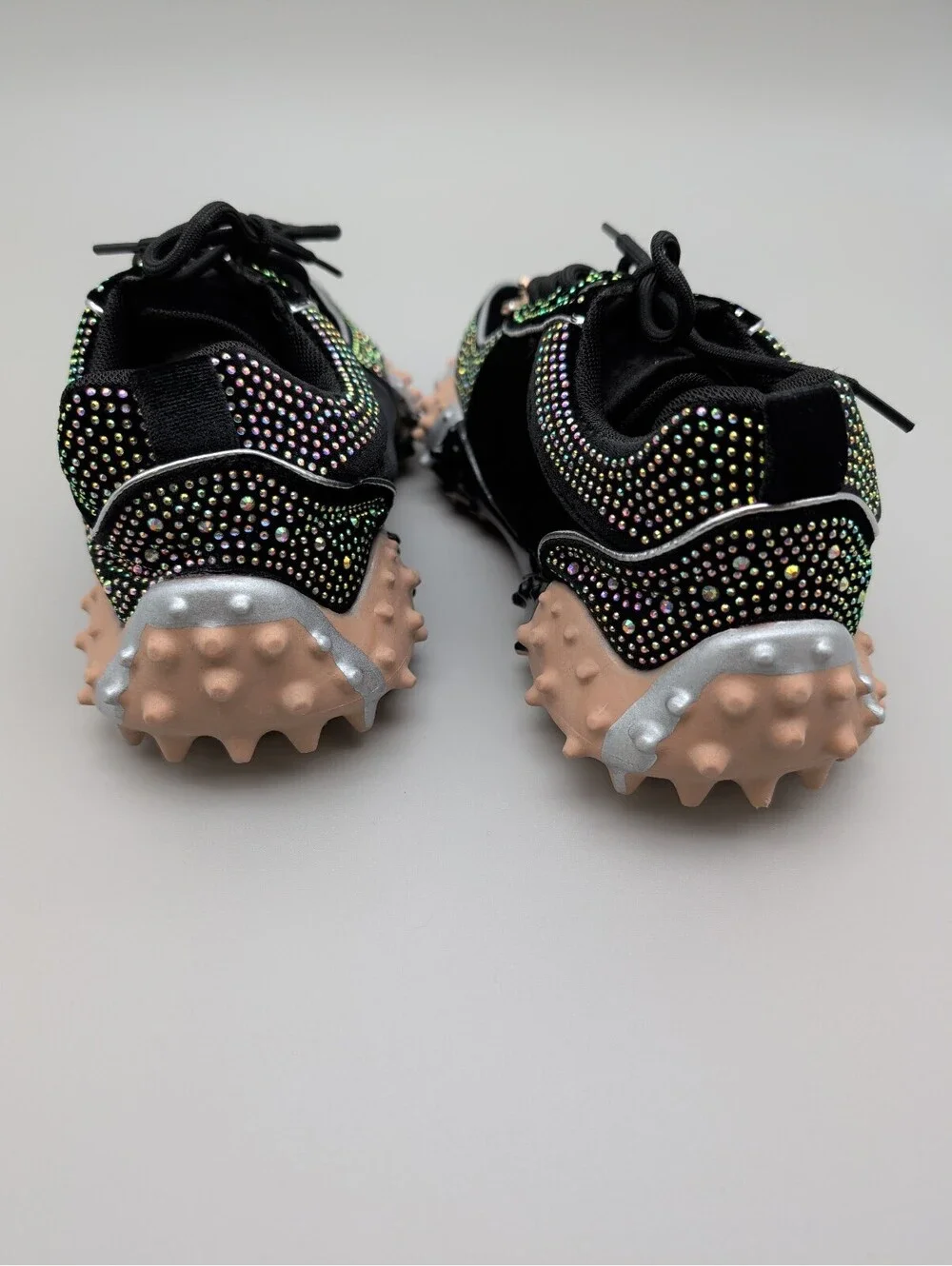 Black Embellished Fashion Sneakers with Chunky Studded Soles EU42 US10.5